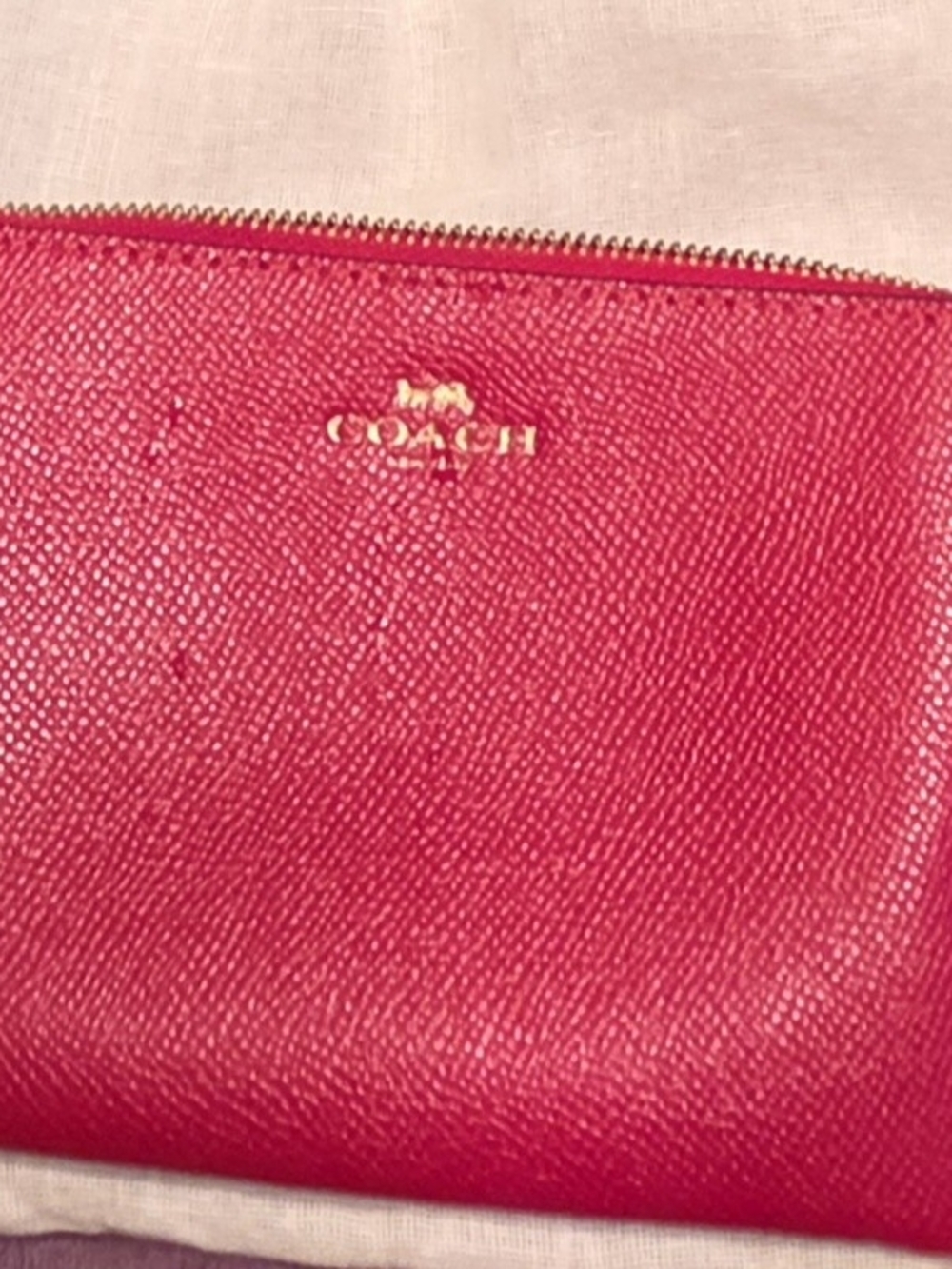 COACH Bright Red Leather Zip Pouch with Gold Logo